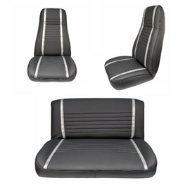 Front & Rear Seat Black With Gray Stripes for Jeep CJ5 CJ7 CJ8 & Wrangler YJ 1972-1995 20005.01LKIT