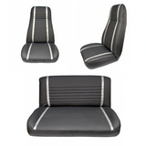Front & Rear Seat Black With Gray Stripes for Jeep CJ5 CJ7 CJ8 & Wrangler YJ 1972-1995